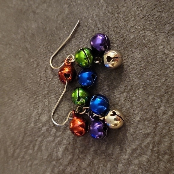 5/$25 CHRISTMAS Rainbow Jingle Bells Dangle Hook Earrings - Picture 2 of 2